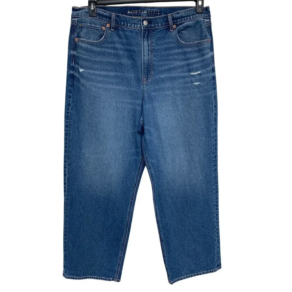 New American Eagle Womens Size 18 Super High Rise Baggy Straight Denim Jeans - Picture 1 of 7